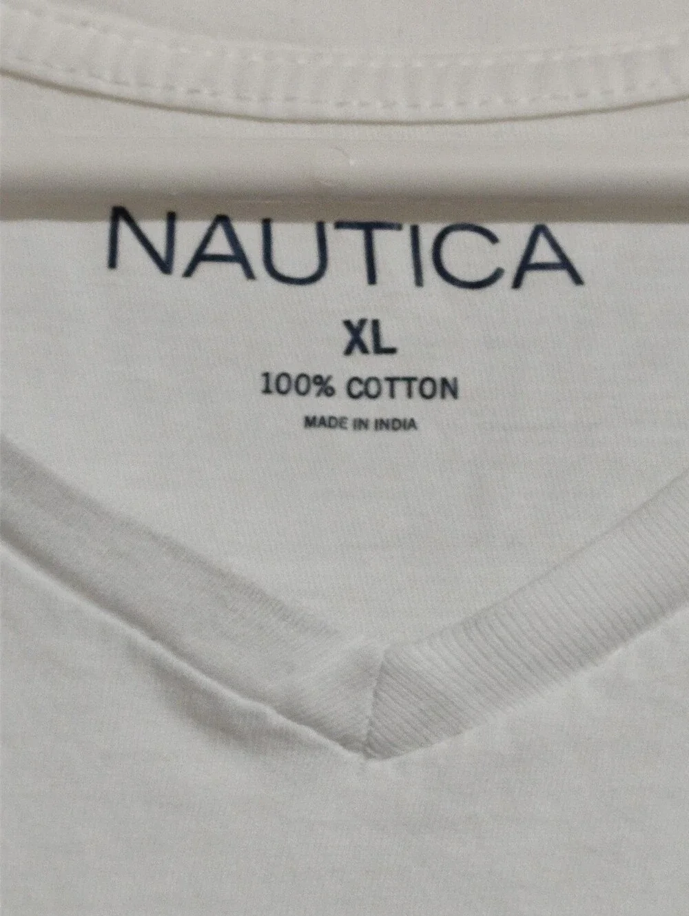Nautica White V-Neck Short Sleeve Tee with Navy Logo